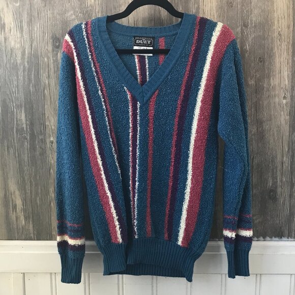vintage Duet buocle striped v-neck sweater size M - Picture 1 of 3